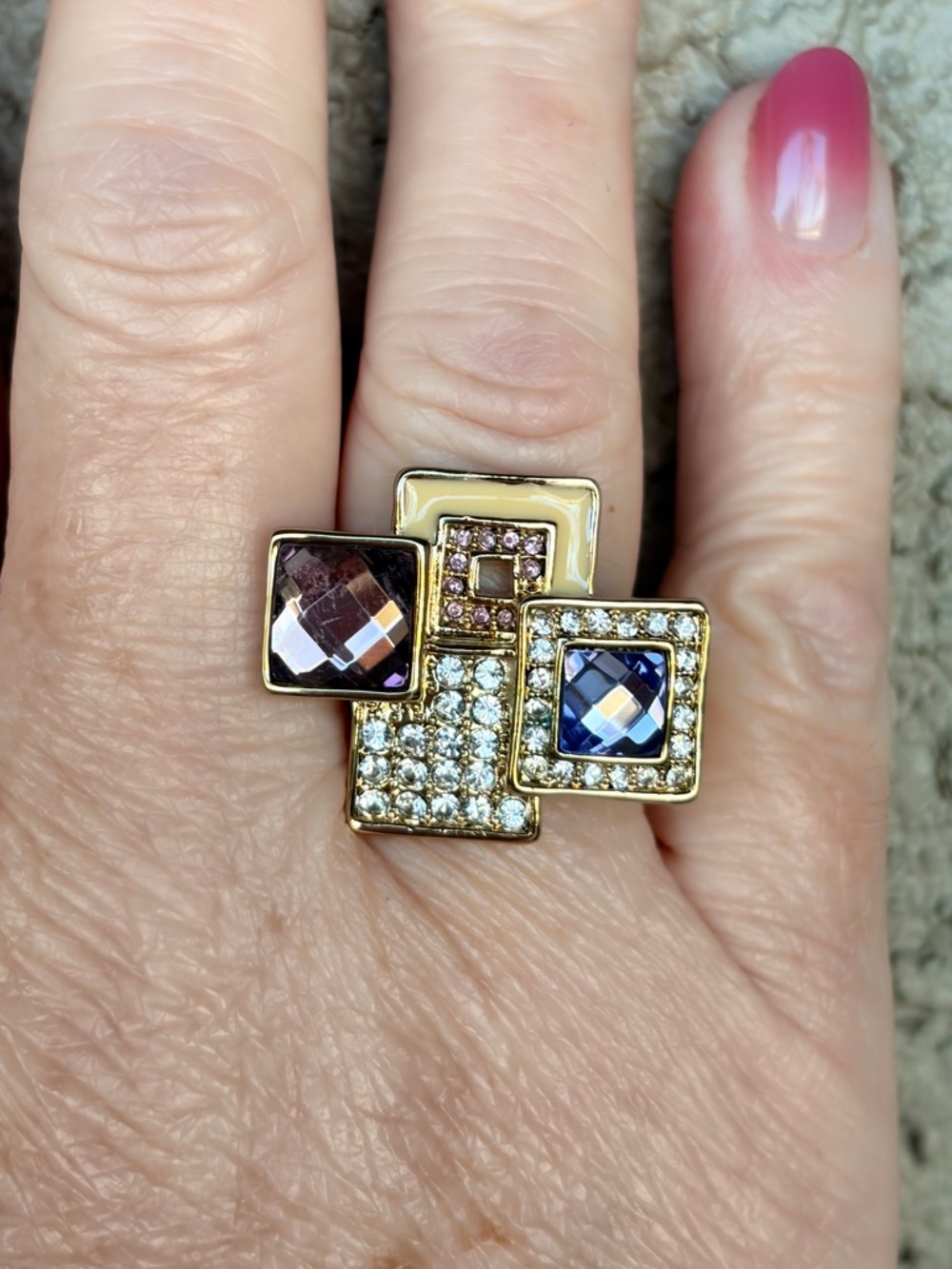 Dazzling Camille Lucie Multicolor Gold Deco Ring